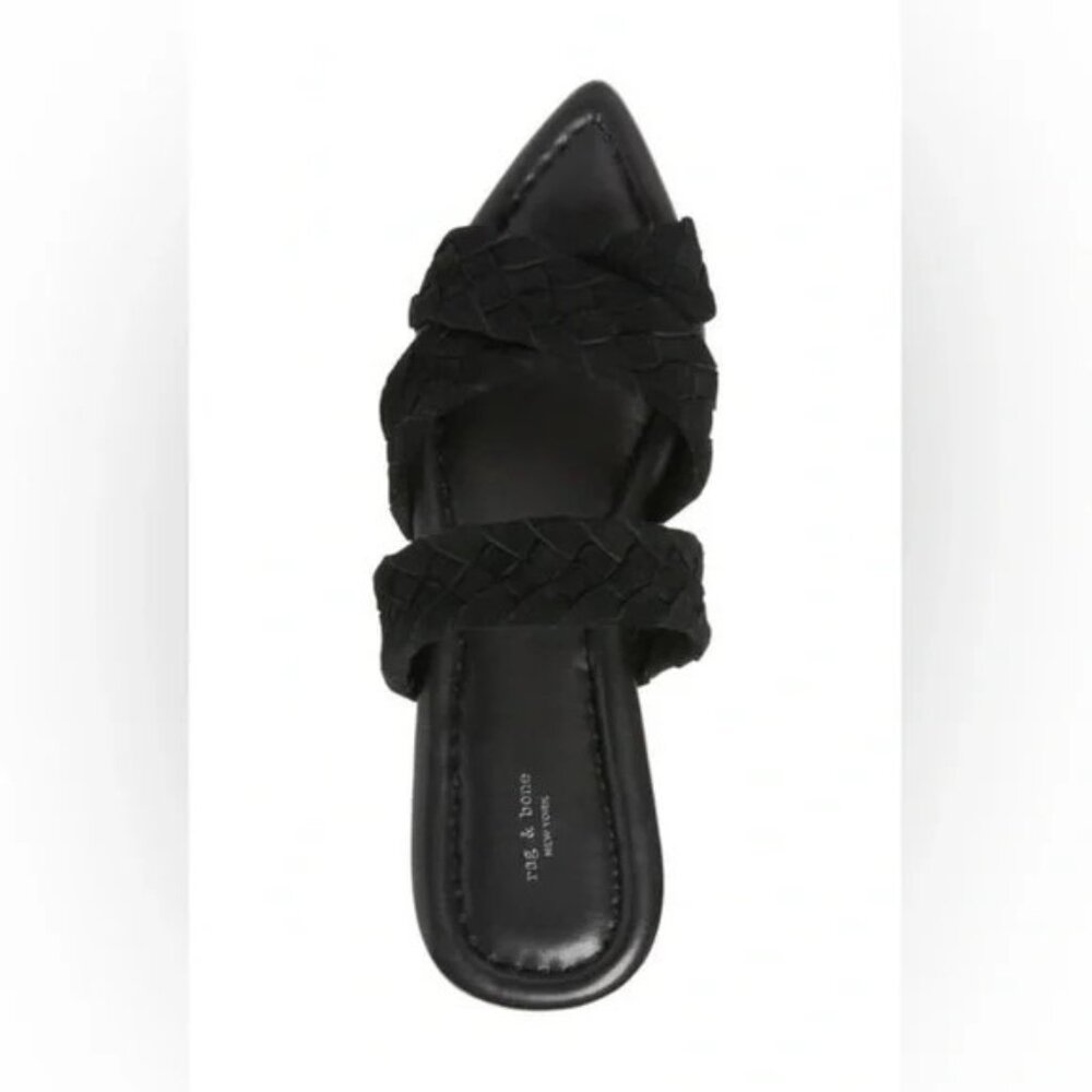 ๐ RAG & BONE Lewis Pointed Toe Woven Leather Slide Sandal Shoes 10.5 Black - Picture 4 of 10
